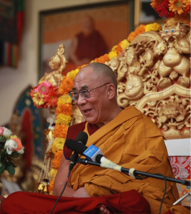 Monks in procession during a ceremonial gathering
